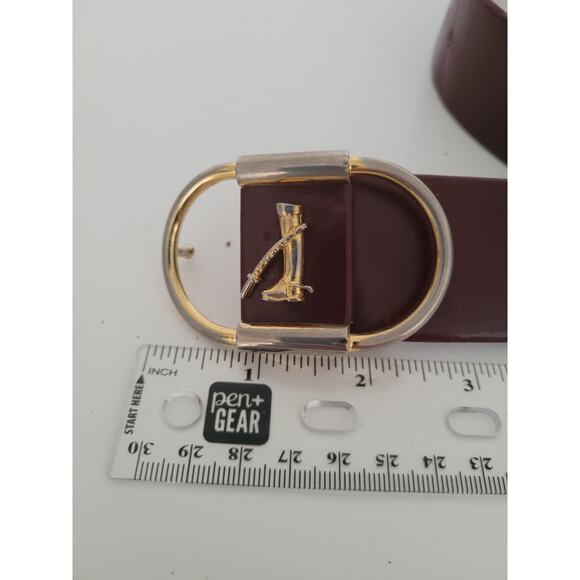 Bally Logo Leather Belt Burgundy Equestrian Red Wide Size 70 25-27\
